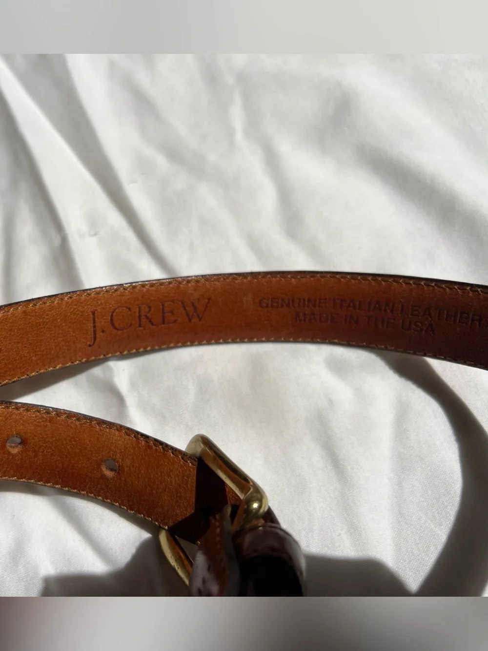 Vintage 90s J CREW brown glove tanned belt Italian leather made in USA brass